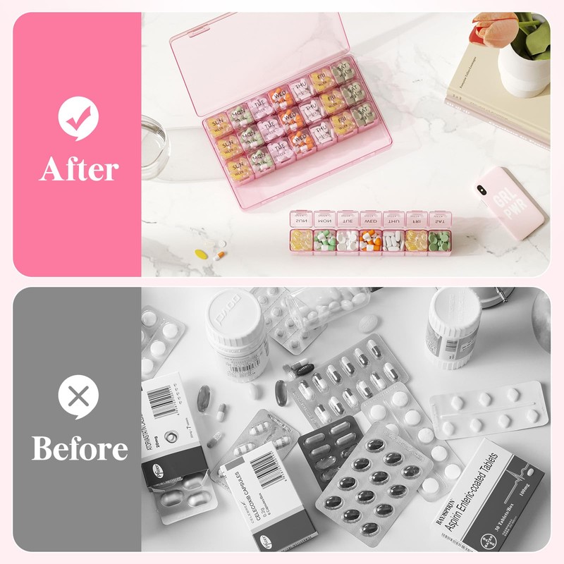 Lifewit Monthly Pill Organiser, 28 Day Tablet Pill Box, Pink,
