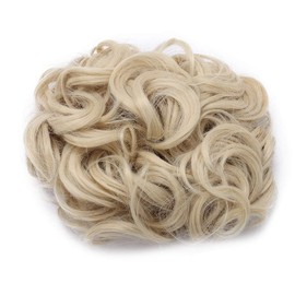 Real Thick Comb Clip in Messy Curly Bun Hair Extension Chignon Updo Hair Piece Short Hair Wavy Scrunchie Wedding Hairpiece - Bleach Blonde