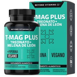 T-MAG L-Treonato Magnesio PLUS | Treonato, Melena de León | Alta absorción con Piperina al 95% | Sin Azúcar - Suplemento Alimenticio Vegano Beyond Vit