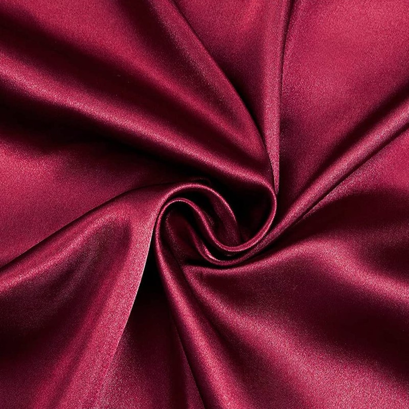 Silky Satin Fitted Sheet Classic Luxury Silky Soft Plain (Burgundy,