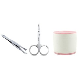 Ghelonadi Women Stainless Steel Mini Scissor and Tweezers with Cotton Eyebrow Thread Threading Hair Removal Tools Set of 3