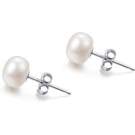 White Real Pearl Earrings 925 Sterling Silver 5mm Small 6mm 7mm 8mm10mm Button Freshwater Cultured Pearl Stud Earrings