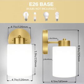 Halialumi Frosted Wall Sconce Set of Two,Gold Sconce Bathroom Lighting,Modern Brass Vanity Light,Mid-Century Vanity Sconces for Bathroom,Livingroom,Kitchen