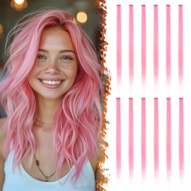 BARSDAR Pink Hair Extensions Clip in - Colored Hair Extension for Women, 22'' 12 PCs Colorful Hair Extensions Straight Synthetic Clip in Hairpieces Christmas Halloween Hair - Pink
