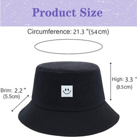 jenniehome Pack of 2 Fishing Hats Men Women Sun Hat Bucket Hat Foldable Smile Fishing Hat Outdoor Summer Hat Cotton Fishing Hats Unisex Leisure Hat for Camping Travel Fishing Hiking, black