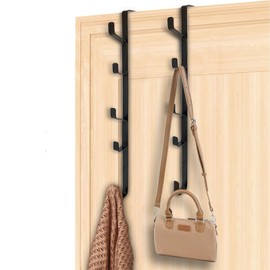 JAWULIJA 2 Pack Over The Door Hooks Over The Door Towel Rack Vertical Over The Door Hanger for Towels Clothes Coats Space-Saving Overdoor Metal Hanger Hook, Black