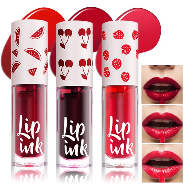 Prreal 3 x Lip Tint Spots, Mini Lip Stains, Moisturising Liquid Lipstick, Multifunctional High Pigment Lipstick for Lips, Cheeks and Eyes, Long-Lasting