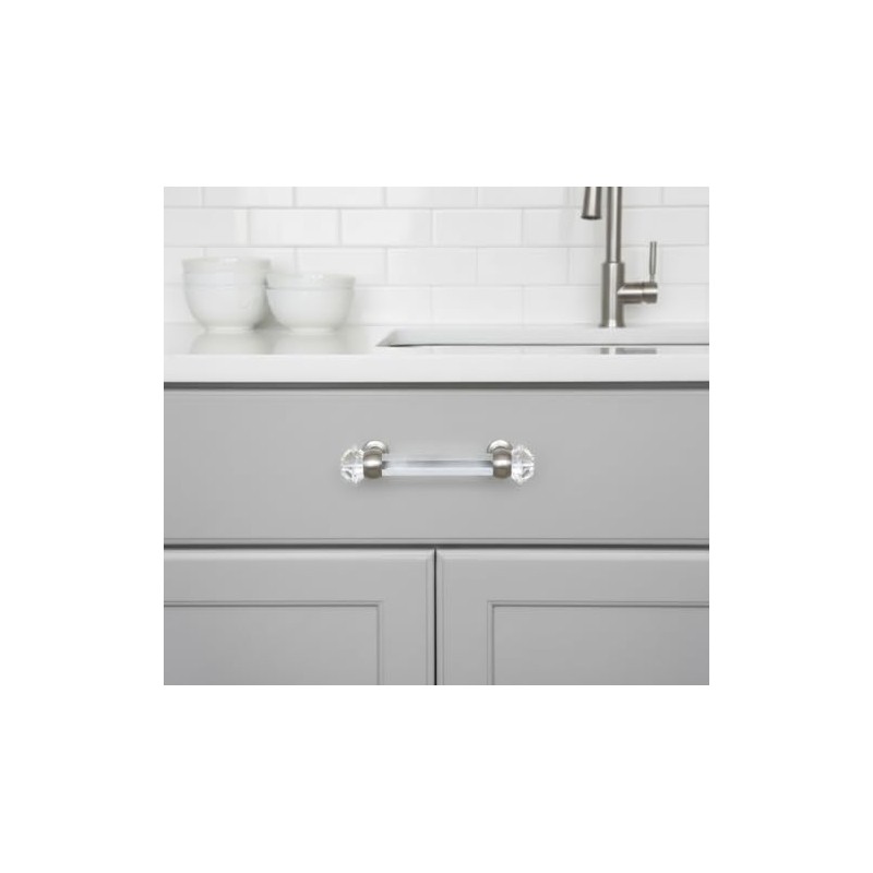 Cosmas 6393SN-C Satin Nickel with Clear Glass Cabinet Handle Pull