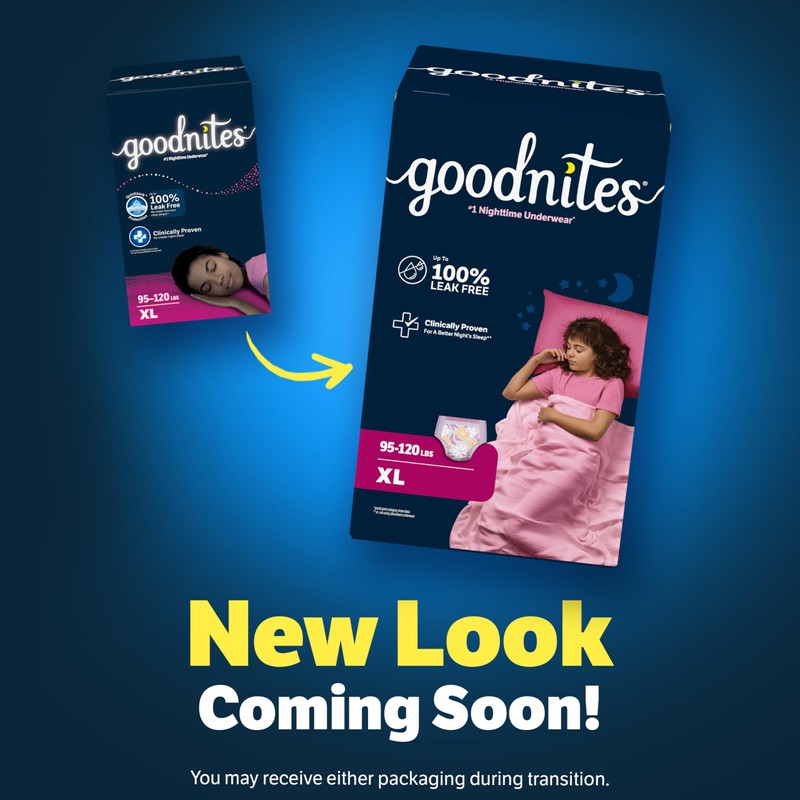Goodnites Girls' Nighttime Bedwetting Underwear, Size Extra Large (95-120 lbs),