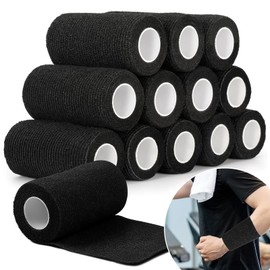 12 Selbstklebender Verband, 10cmx4.5m Selbsthaftende Bandage, Haftbandage Selbstklebend, Elastische Selbsthaftende Verband, Klebeverband Selbstklebend für Aid Pet Grooming Sport Protection(Schwarz)