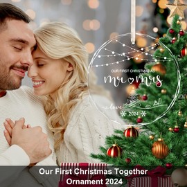 First Christmas Married Ornament 2024 Christmas Decorations Indoor Outdoor Mr and Mrs Gifts Glass Ornaments for Christmas Tree Home Decor Gifts for Women Stocking Stuffer Ideas
