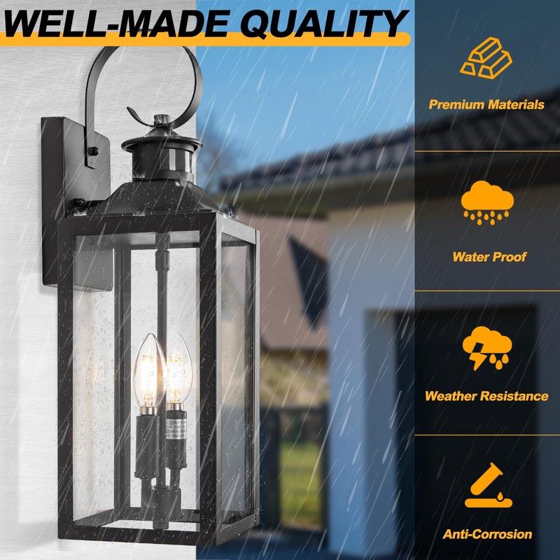 20" Black Motion Sensor Outdoor Light, Large Dusk to Dawn