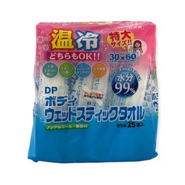Body Wet Stick Towel, Extra Large Size, 11.8 x 23.6 inches (30 x 60 cm), 1 Piece x 25 Bags