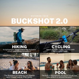 Outdoor Tech - Buckshot 2.0 Bluetooth Speaker, Black - Portable Speaker, Rugged Waterproof Wireless - Perfect for Biking, Boats, Camping, Hiking, Pool, Beach, Golf Cart