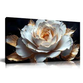 Large White Flower Canvas Wall Art for Living Room Bedroom Home Office Black and White Flower Picture Modern Canvas Prints Framed Wall Decor Artwork Size 20x40