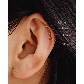 COCHARM 14K Gold Cartilage Earring Stud Tiny Ball Yellow Gold Flat Back Top Helix Piercing 14Kt Solid Gold Threadless Conch Stud Press Fit Push in Labret Stud Gold Medusa Studs