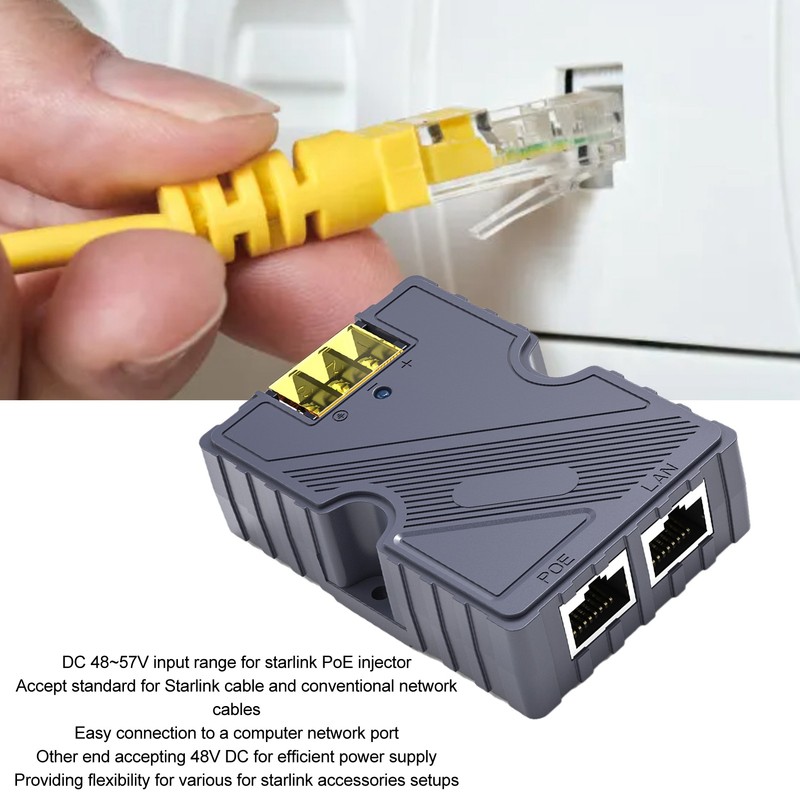 PoE Injector 48‑57V 3A GigE Passive ABS Surge ESD Protection