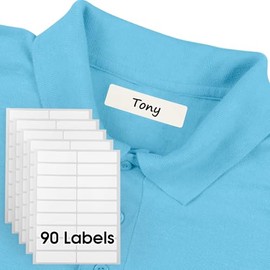 MaxGear 90 Pcs Kids No-Iron Clothing Labels 0.5x1.75 Inch | Self-Stick Fabric Tags, Washer Friendly Write-On Waterproof Name Labels for School Daycare