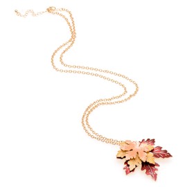 Paialco Tri Color Maple Leaves Pendant Golden Necklace Super Long 30 + 2 Inches