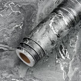 LaCheery Black Silver Gray Marble Contact Paper for Cabinets Counter Top 15.8"x276" Removable Marble Countertop Peel and Stick Waterproof for Kitchen Bathroom Wallpaper Vinyl Wrap for Countertops Wall