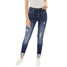 Kan Can Women's High Rise Button Fly Super Skinny Jeans (6192D, 3/25)