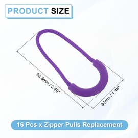 uxcell 16Pcs Zipper Pulls Replacement, U-Shape Zipper Pull Cord Extender, Fix Tab Tag Extender for Luggage Backpack Jacket Handbags, 63.5mm Dark Purple