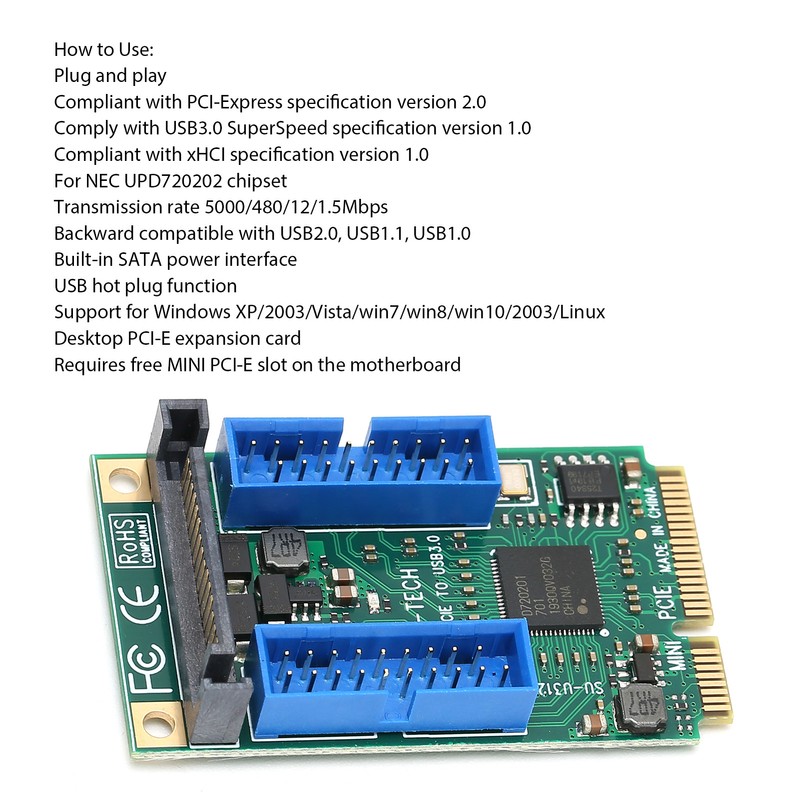 MINI PCIE to USB3.0 Front Expansion Card for Windows XP/2003/Vista