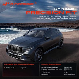 A-Premium Pack of 2 Front Windshield Wiper Blades with Wear Indicator & Towel - Compatible with Volkswagen Tiguan 2018-2024 - 24" and 22", TLPN Connector, Left and Right