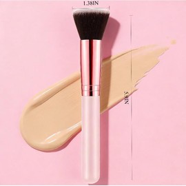 2Pcs Flat Top Foundation Brush Set- Multi Brush For Contour, Blush, Concealer, Eyeshadow & Liner. Works With Liquid, Cream & Powder. For Daily, Bridal & Pro Use. Soft Pink Bristles.