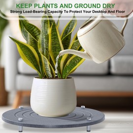 SeekElegant 2Pcs 16 Inch Plant Saucers for Indoors, Instant Dry Diatomaceous Earth Plant Saucer, Plant Trays for Pots with Stainless Steel Feet, Plant Water Catcher Tray, Gray
