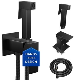 Arofa Warm Water Bidet Sprayer for Toilet with Hot and Cold Rough-in Valve, Hands-Free Handheld Bidet with Adjustable Water Flow, Black Square Bidet Toilet Sprayer with Bidet Hose for Feminine Wash