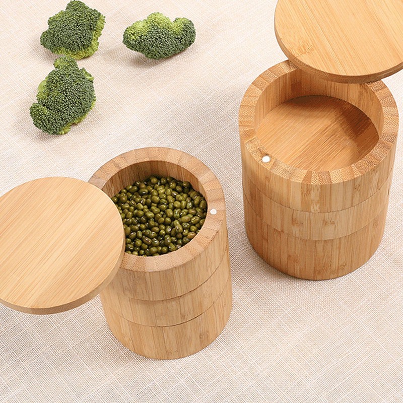 Home 3 Tier Bamboo Wood Container 3 Tier Seasoning Container