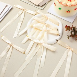 Giegxin 24 Pcs Beige Satin Ribbon Bows with Twist Tie, 5 x 7 Inch Large Ribbon Tie Bows for Gift Wrapping Christmas Tree Wreath Garland Banner DIY Craft, Xmas Birthday Baby Shower Wedding Decor