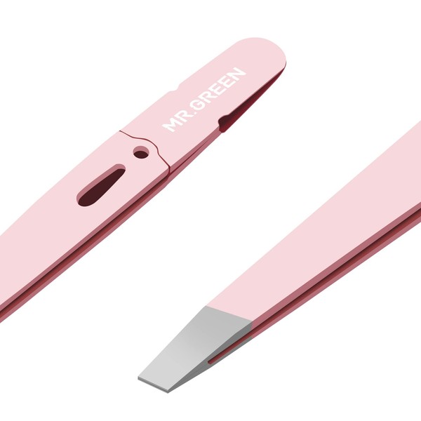 MR.GREEN Eyebrows Tweezers Colorful Beauty Fine Hairs Puller Makeup Tools Stainless Steel Slanted Eye Brow Clips Removal (Pink)