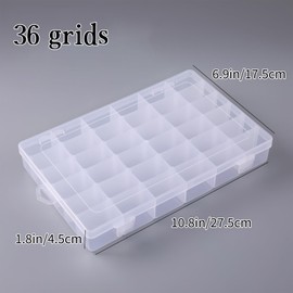 36 Grids Plastic Organizer Storage Container Box, Clear Removable Grid Box Organizer for Jewelry Tackle Crafts Earring Cosmetics