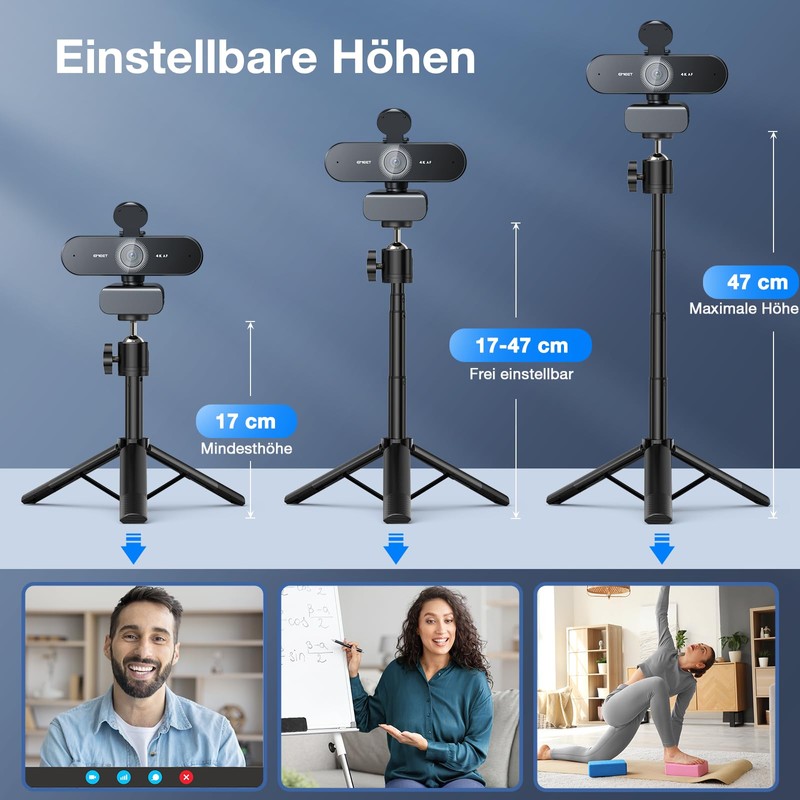 EMEET Webcam 4K, Nova 4K Webcam with Tripod, 2 Microphones