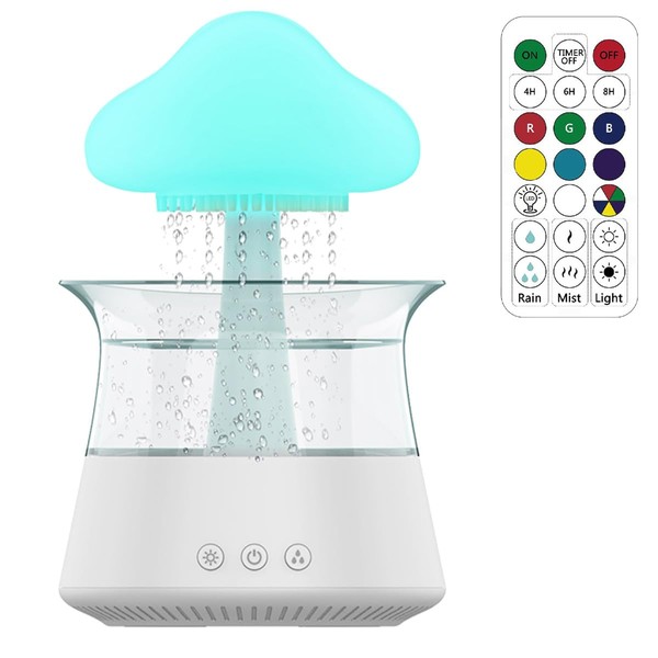 Rain Cloud Humidifier Water Drip with Remote Controller 7 Light Colours Timer 3 in 1 Aroma Diffuser Multifunctional Mushroom Rain Lamp Humidifier for Relaxing Sleeping(white)
