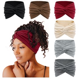 Luuao Extra Wide Headbands for Women 6 Pack 5.5 Inch Boho Turban Style Hair Accessories, Non Slip Twisted Knot Headband (with 6 Free Hair Ties)(6 Color2) ? ? ?