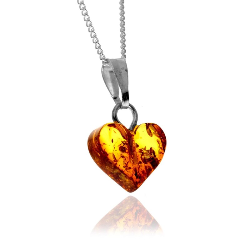 SilverAmber Jewellery UK - Genuine Tiny Baltic Amber Carved Heart