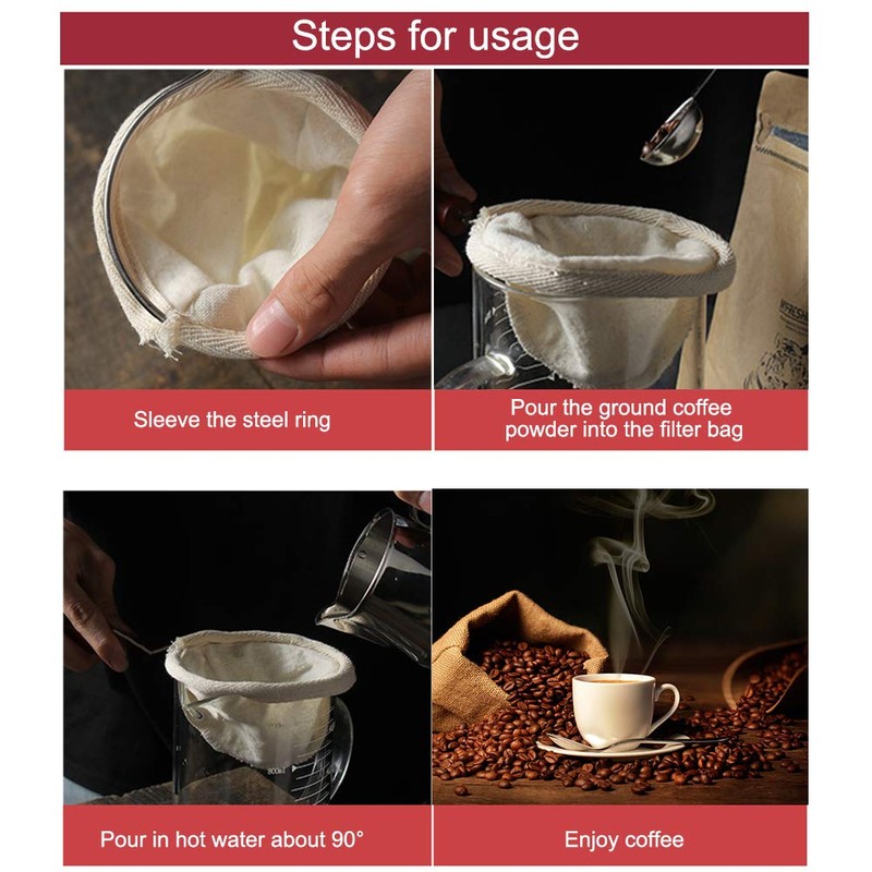 4Pcs Coffee Filter,Flannel Cloth Coffee Filter Strainers with Steel Handle,Reusable