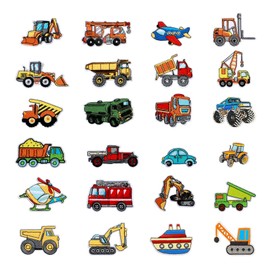 Iron on Patches Kids, 24 Pcs Embroidered Iron on Patches for Boys & Girls Jeans, Jackets, Backpacks, Clothes, DIY Craft, Back-to-School Essentials with Vehicles Theme (Vibrant Color)