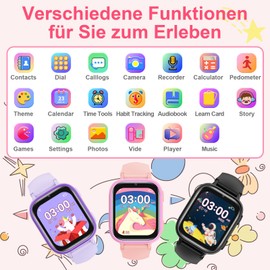 OKYUK Children's Smartwatch with Call Function, Smartwatch Children with 31 Puzzle Games and 15 Audiobooks, Multifunctional Smartwatch for Children (Pink)