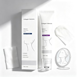 Collagen Fullerene Neck Cream with Five Massage Rollers, Tightening Lifting Firming Cream for Crepey Skin, Anti-Wrinkle Moisturizing Neck Care to Reduce Wrinkles & Double Chin, Lightweight Skin Care for All Skin Types (single bottle)