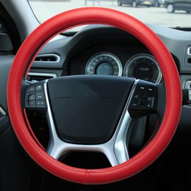 Evankin Red Leather Steering Wheel Cover, Comfortable and Soft Solid Color Universal Steering Wheel Cover 15 inch, Suitable for Most Cars (Red) Valentine's Day