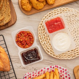 ZMLTLMG 50Pcs Double Compartment Condiment Containers, snack containers for kids, 2 Compartments With Lids for to-go Sauce, Sampling, Travel Snack