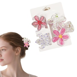 Flomiara 3PCS Flower Hair Clips for Women, Hawaiian Hair Claws Summer Travel Hair Accessories, Lateral Strong Hold, Printing Claw Clip Hairpin for Girls Women Thick Thin Hair (Rose Green)