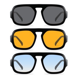 YDAOWKN Trendy Square Aviator Sunglasses for Women Men Retro Flat Top Frame Single Bridge Sun Glasses Vintage Shades