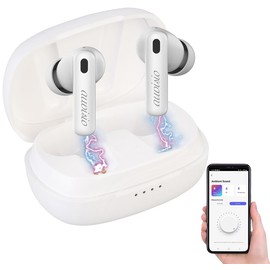 auvisio ANC Headphones: In-Ear Stereo Headset with ANC, Bluetooth 5.2, Charging Box, App, White (Noise Cancelling Headphones, ANC Headphones Bluetooth)