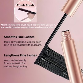 Black Mascara for Fine Lashes, Waterproof Mascara with Comb Brush Separates Lashes for Definition, Smudge-Proof, No Clumping and Long-Lasting, Volume and Lengthening