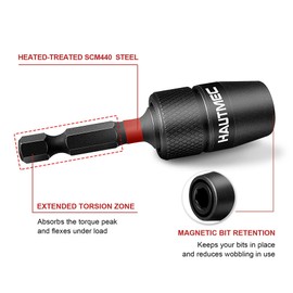HAUTMEC 1/4 Inch Impact Tough Quick Change Bit Holder - One Touch Mechanism for Quick Release for Screwdriver Bits Nuts Drills Maintenance and repairing HT0162-SH